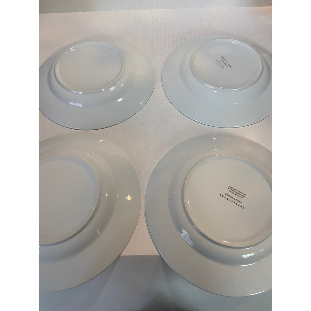 Pottery Barn Great White 10.5 Inch Rimmed Dinner Plates Set of 4 Porcelain White - Picture 3 of 5
